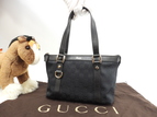 グッチ トートバッグ小 GG デニム革黒 ミニハンドバッグ 極美品@