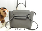 セリーヌ ベルトバッグマイクロ レザー 灰 ポシェット ハンドバッグ クロスボディバッグ 美品@S-SL-5127