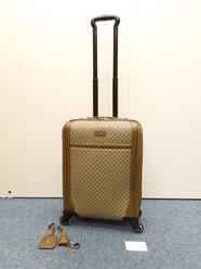 グッチ 4輪キャリーバッグ ディアマンテ グレー薄茶 旅行用四輪 美品@