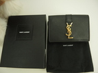 サンローラン コンパクトウォレット YSL レザー黒 3折Wホック財布 ゴールド金具 美品@