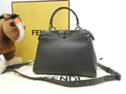 フェンディ ピーカブー アイコニックエッセンシャリー セレリアレザー濃灰 ミニハンドバッグ ポシェット 極美品@