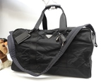 プラダ s付ボストンバッグ大 三角プレート ナイロン革黒 トラベル 旅行用ハンドバッグ 美品@56