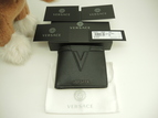 ヴェルサーチ コンパクトウォレット Vロゴ レザー黒 2折財布 新品@