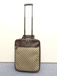 グッチ キャリーバッグ オールドGG灰 焦茶革 旅行用トロリーバッグ@