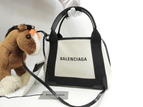 バレンシアガ ネイビーカバXS コットン/レザー 白黒 ポシェット ミニハンドバッグ@