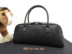 印傳屋 ハンドパック 花唐草 鹿革漆塗黒 トートバッグ 極美品@