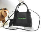 バレンシアガ ネイビーカバXS キャンパス/レザー 黒黒 ポシェット ミニハンドバッグ 美品@