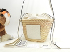 ロエベ ドローストリングバスケット カゴバッグ ナチュラル白革 ポシェット ショルダーバッグ 未使用@522315