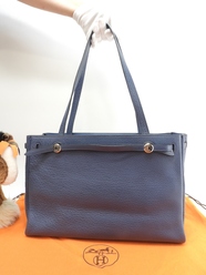 エルメス カバナ ブッフルスキッパー青 シルバー金具 ショルダーバッグ 美品@□E