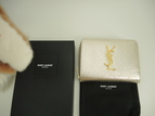 サンローラン 2折ジップ財布 YSL レザー金 コンパクトウォレット 美品@