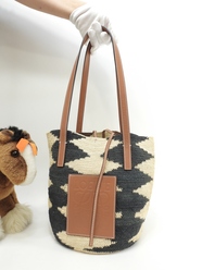 ロエベ トートバッグ小 シグラ リネン/ベージュ茶黒 ハンドバッグ 美品@032006