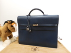 エルメス ケリーデペッシュ38 カーフ青 シルバー金具 ブリーフケース@□F