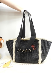 マルニ 2wayトートバッグ カゴバッグ レーヨン黒ベージュ ハンドバッグ 極美品@