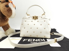 フェンディ ピーカブーミニ ビジュー付 レザー白 ハンドバッグ ポシェット 美品@
