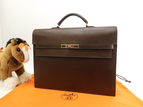 エルメス ケリーデペッシュ38 エプソン茶 シルバー金具 ブリーフケース@□K