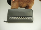 フェンディ ロングウォレット FF レザー灰 ジップ長財布 オーガナイザー 美品@