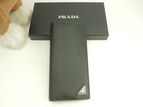 プラダ 2折長財布 三角ロゴ サフィアーノレザー黒 ブラザ ロングウォレット@62B