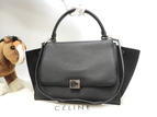 セリーヌ トラペーズ レザー黒 シルバー金具 s付ハンドバッグ 美品@