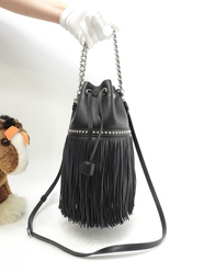 J&Mdavidson カーニバルミニ フリンジ レザー黒 ポシェット 2Wayハンドバッグ 極美品@