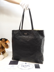 プラダ トートバッグ リバーシルブ ナッパレザー黒黄 ショルダーバッグ 美品@180