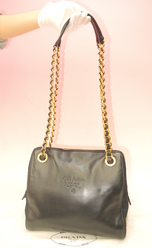 プラダ ショルダーバッグ ラム/ナイロン 紺@