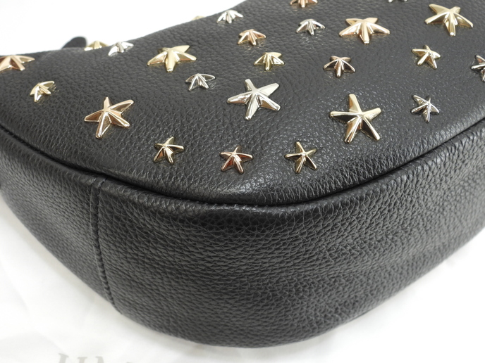 未使用 JIMMY CHOO 黒 エンボススター グレイニーレザー ハンドバッグ スターエンボス Black グレイニーレザー・スモールウォレット