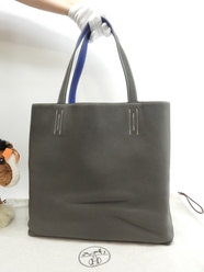 エルメス ドゥブルサンス45 トリヨンクレマンス グラファイト青 トートバッグ 美品@□P