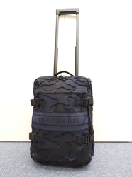 クリスチャンディオール キャリーケース ナイロン 黒紺 旅行用2輪トロリーバッグ 未使用@