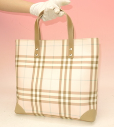 バーバリー ハンドバッグ ナイロン ベージュ系/薄ピンク系 バーバリーチェック柄@