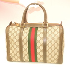 グッチ ハンドバッグ 型押しビニール/レザー オールドグッチ 茶系 GG柄@