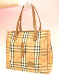 バーバリー ショルダーバッグ コットン ベージュ系 バーバリーチェック柄@