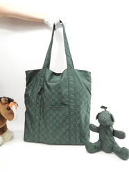 グッチ トートバッグ エコバッグ クマ付ナイロン緑 ショルダーバッグ 美品@