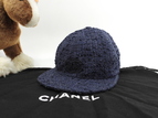 シャネル キャップ ツイード ウール70%紺 ヘッドウォーマー ココマーク 美品@