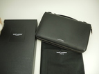 サンローラン クラッチウォレット YSL レザー黒 ハンドル付ラウンドジップ長財布大@