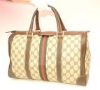 グッチ ハンドバッグ 型押しビニール/レザー オールドグッチ 茶系 GG柄@