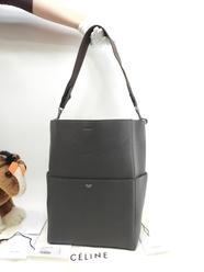 セリーヌ サングルバケット トゴレザー 灰 ホーボーバッグ セミショルダーバッグ 極美品@S-SL-3187
