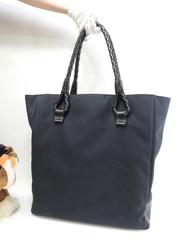 ボッテガヴェネタ トートバッグ イントレチャート コットン/レザー黒 メンズ 美品@