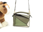 ロエベ パズルバッグミニ レザー カーキ緑薄灰 ハンドバッグ ポシェット@262133