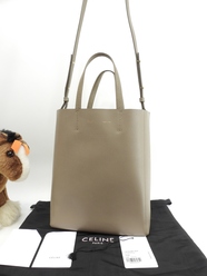 セリーヌ カバスモール ヴェルティカル レザー灰 ショルダーストラップ付ハンドバッグ ポシェット@F-CU-1118